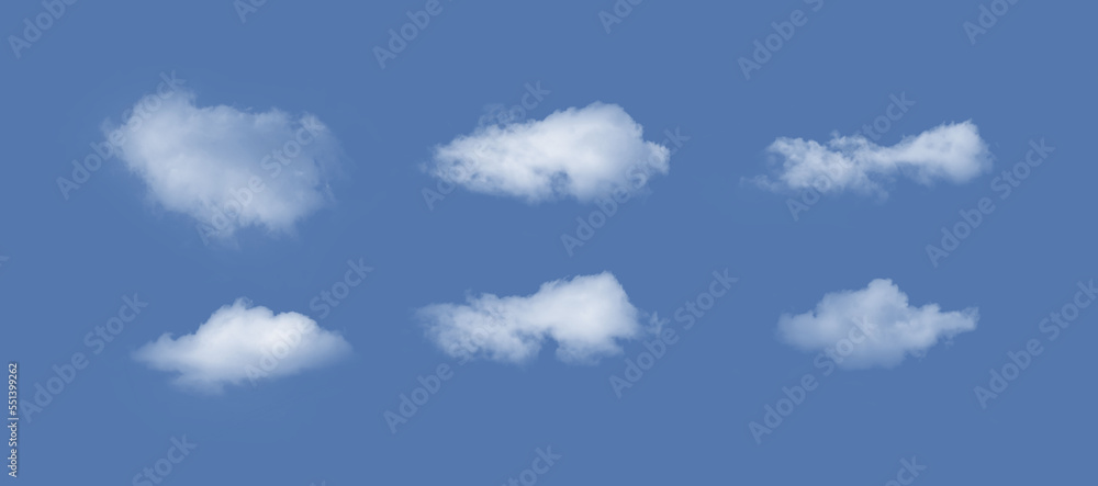 Fototapeta premium White cloud isolated on blue background, mud set on blue