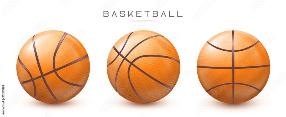 Vector realistic basketball balls in different views. Sport equipment illustration isolated on white background EPS10