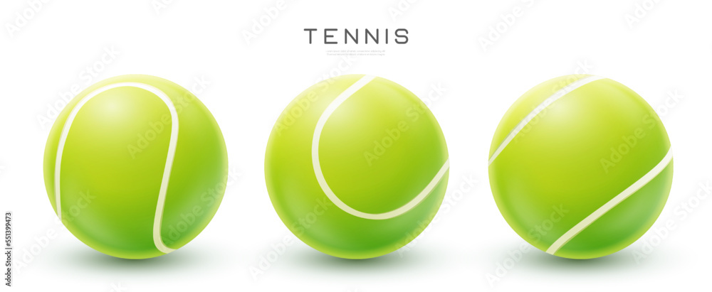 Tennis ball vector realistic illustration in different views. Sport equipment isolated on white background EPS10