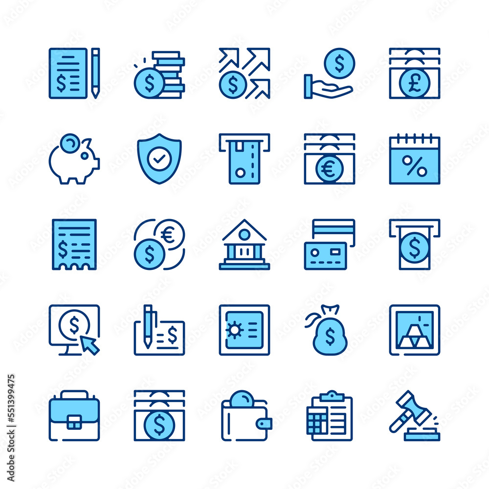 Banking line icons. Blue color. Vector line icons set