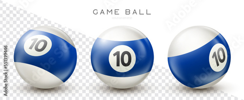 Billiard, blue pool ball with number 10 Snooker or lottery ball on transparent background Vector illustration