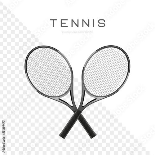 Two crossed tennis rackets vector realistic illustration. Sports tournament icon. Tennis championship or club emblem