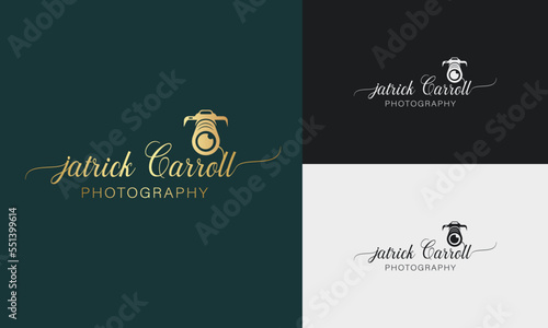 Photography Typography Signature Logo of the photographer. camera shutter. The abstract symbol for a Photo Studio in a simple minimalistic style.