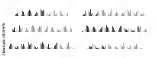 Set of sound wave symbols. Audio chat, voicemail file, speech or song record, pulse, signal, online conversation pictograms. Messenger, radio, podcast, player elements. Vector graphic illustration