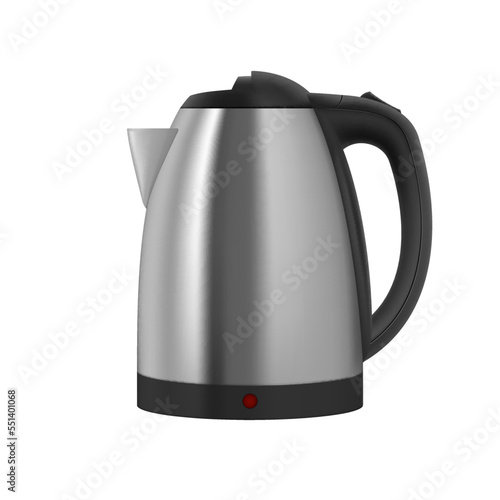Household Electric Kettle with Closed Lid in Silver Color. Realistic Kitchen Appliance to Heat Water and Make Hot Drinks on White