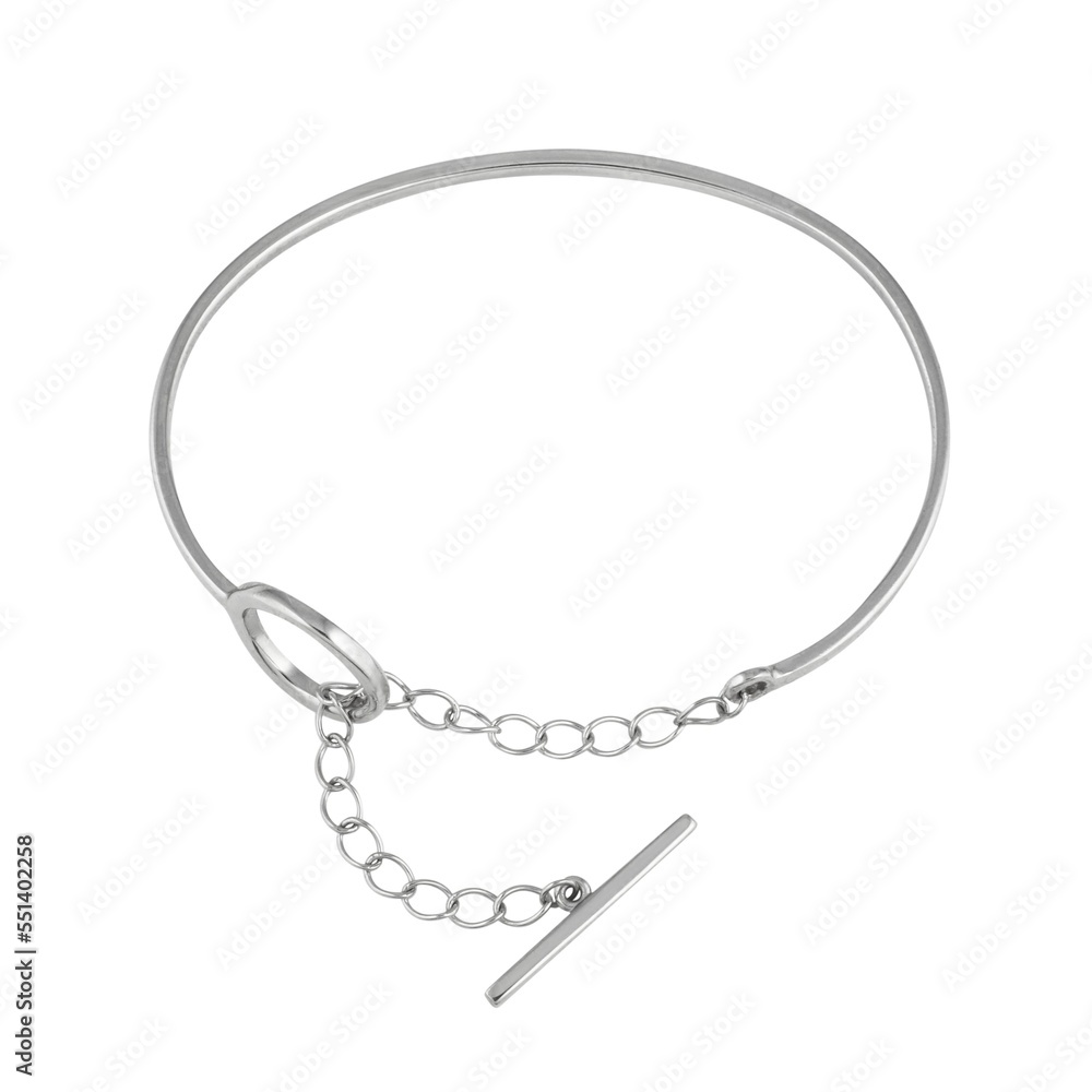 silver melal bracelet with chain isolated on white background silver melal bracelet with chain isolated on white background