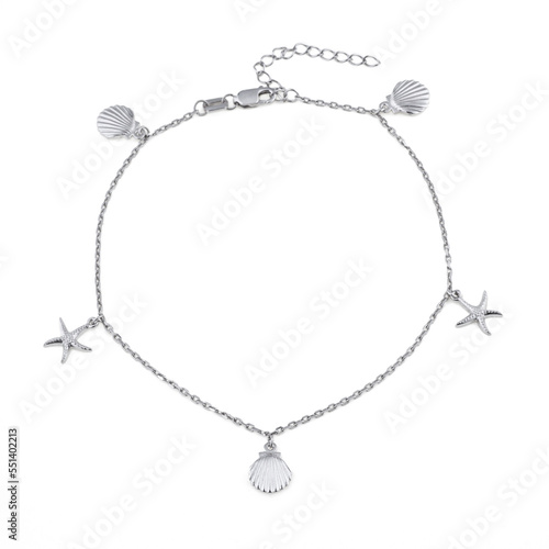 Wallpaper Mural Elegant silver chain-bracelet with a pendants on a white background Torontodigital.ca
