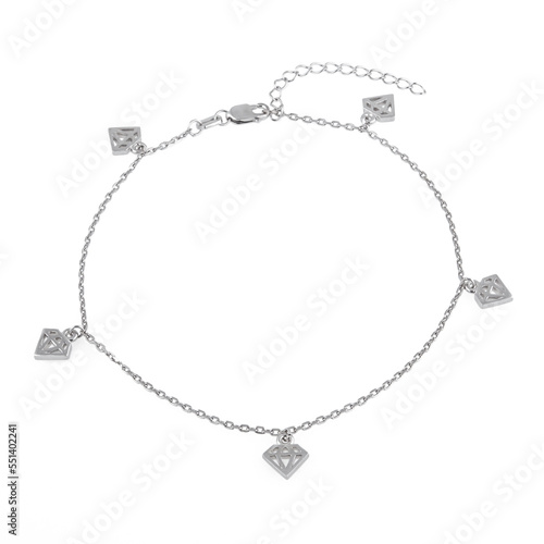 Elegant silver chain-bracelet with a pendants on a white background