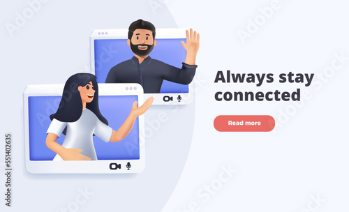 Virtual relationships, online dating and social networking 3D render concept illustration teenagers chatting on the Internet. Vector 3d illustration. Landing page concept