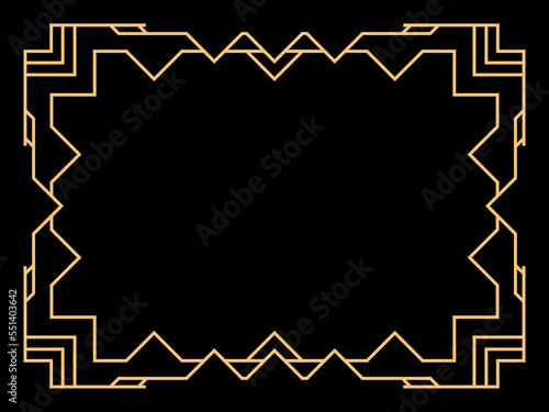 Art deco frame. Vintage linear border. Design a template for invitations, leaflets and greeting cards. Geometric golden frame. The style of the 1920s - 1930s. Vector illustration