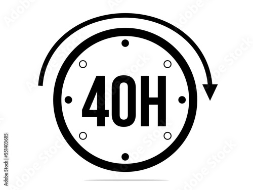 40 hours timer clock. Timer 40 hours icon. Time measure. Chronometer icon isolated on white background
