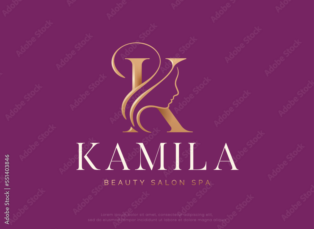 beauty monogram letter k woman silhouette logo design.