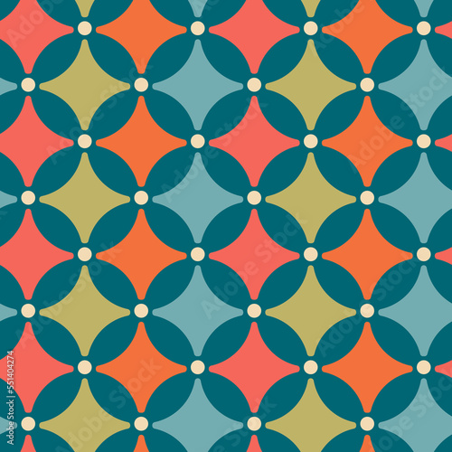 Aesthetic mid century printable seamless pattern with retro design. Decorative 50`s, 60's, 70's style Vintage modern background in minimalist mid century style for fabric, wallpaper or wrapping
