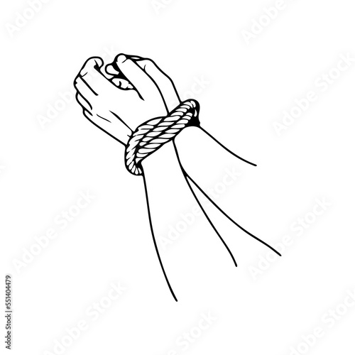vector illustration of hands tied to a rope