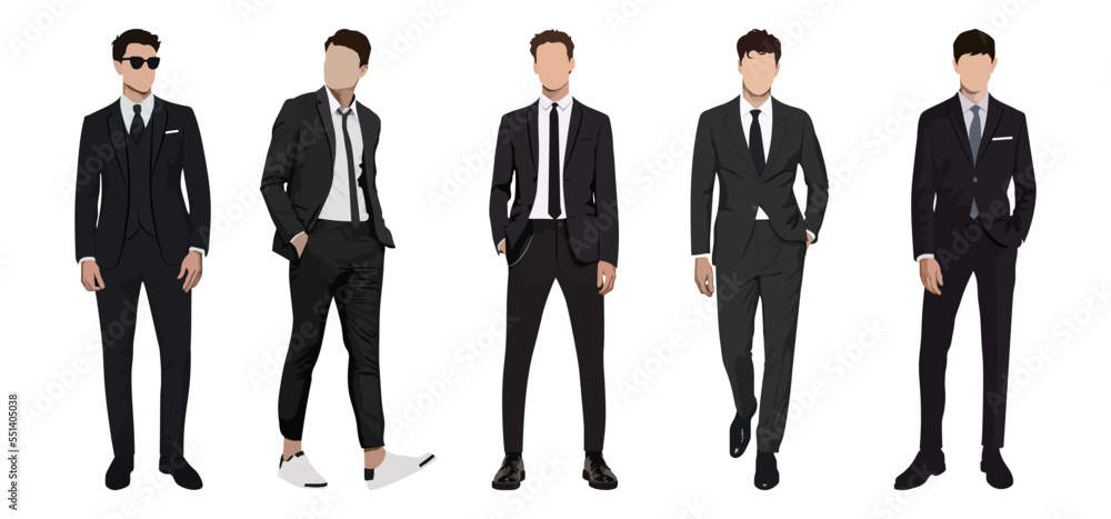 Set of businessmen on a white background in business suits in a flat style. set of vector illustrations of stylish and fashionable men Set of businessmen on a white background in business suits in a flat style. set of vector illustrations of stylish and fashionable men