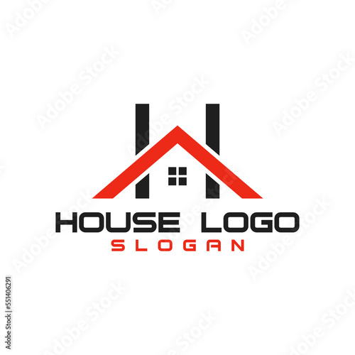 H logo. roof, real estate, house, building, and windows icon.