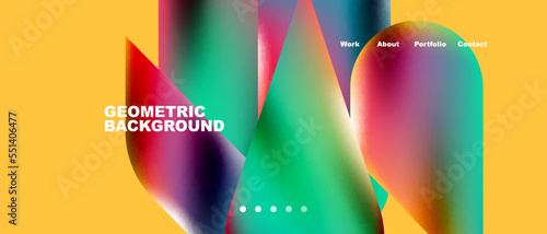 Glassmorphism landing page background template. Colorful glass shapes with metallic effect abstract composition for wallpaper, banner, background