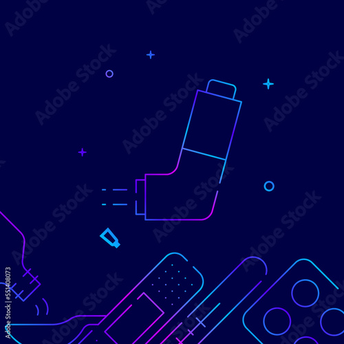 Asthma inhaler gradient line vector icon, simple illustration on a dark blue background, medicine, treatment related bottom border.