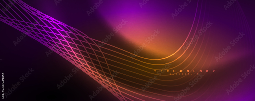 Techno neon wave lines, dynamic electric motion, speed concept. Templates for wallpaper, banner, background, landing page, wall art, invitation, prints Techno neon wave lines, dynamic electric motion, speed concept. Templates for wallpaper, banner, background, landing page, wall art, invitation, prints