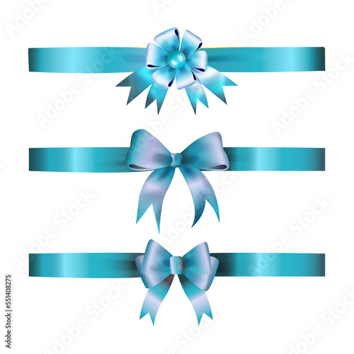 Blue sky gift bows set isolated on white background. element for banner, greeting card, poster.