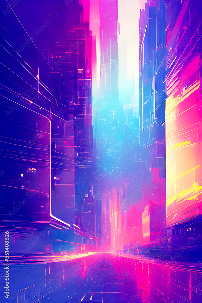 Cyber Glass Futuristic City - Burst of Color Art
