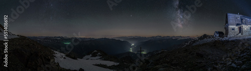 panorama of the starry sky and milky way over the mountains