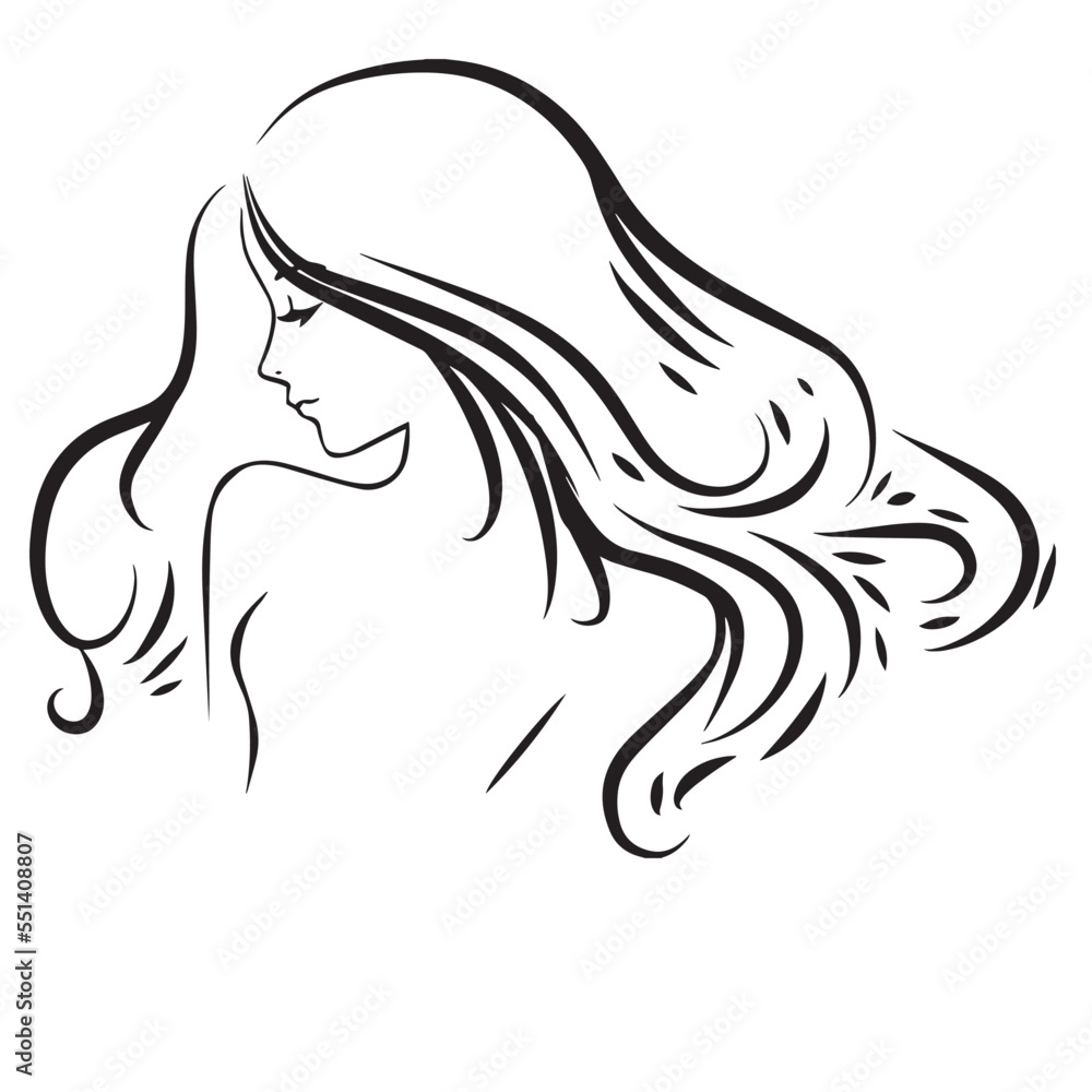 Stylized woman head silhouette for hair product logo or hair salon. Stylized woman head silhouette for hair product logo or hair salon.