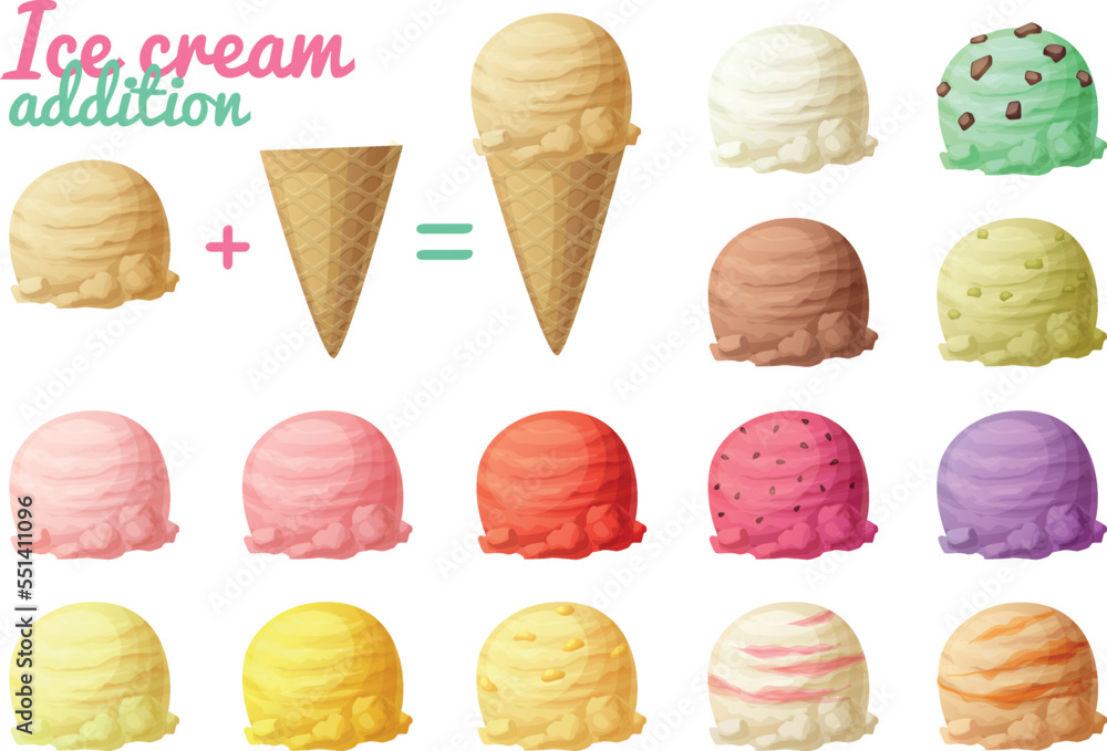 Ice cream scoops, vector icons  Ice cream scoops, Ice cream