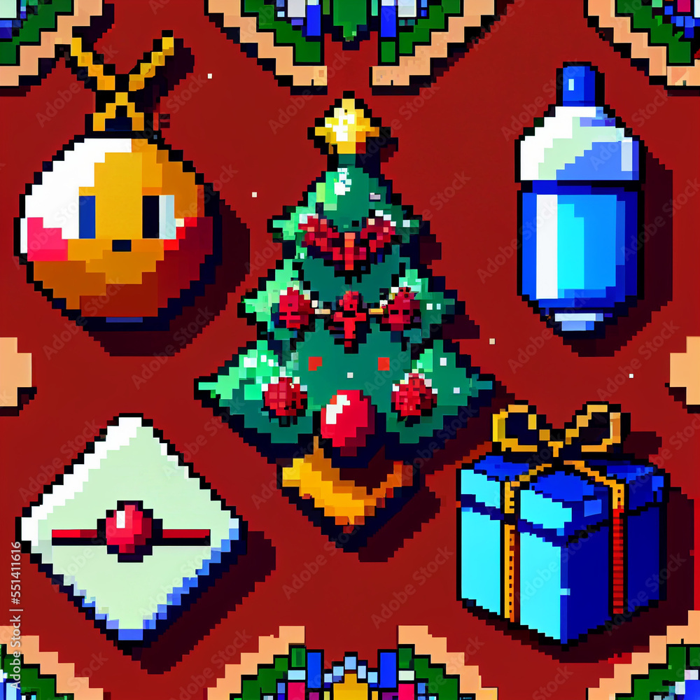 Pixel Art of Fun Holiday gifts and ornaments for Christmas