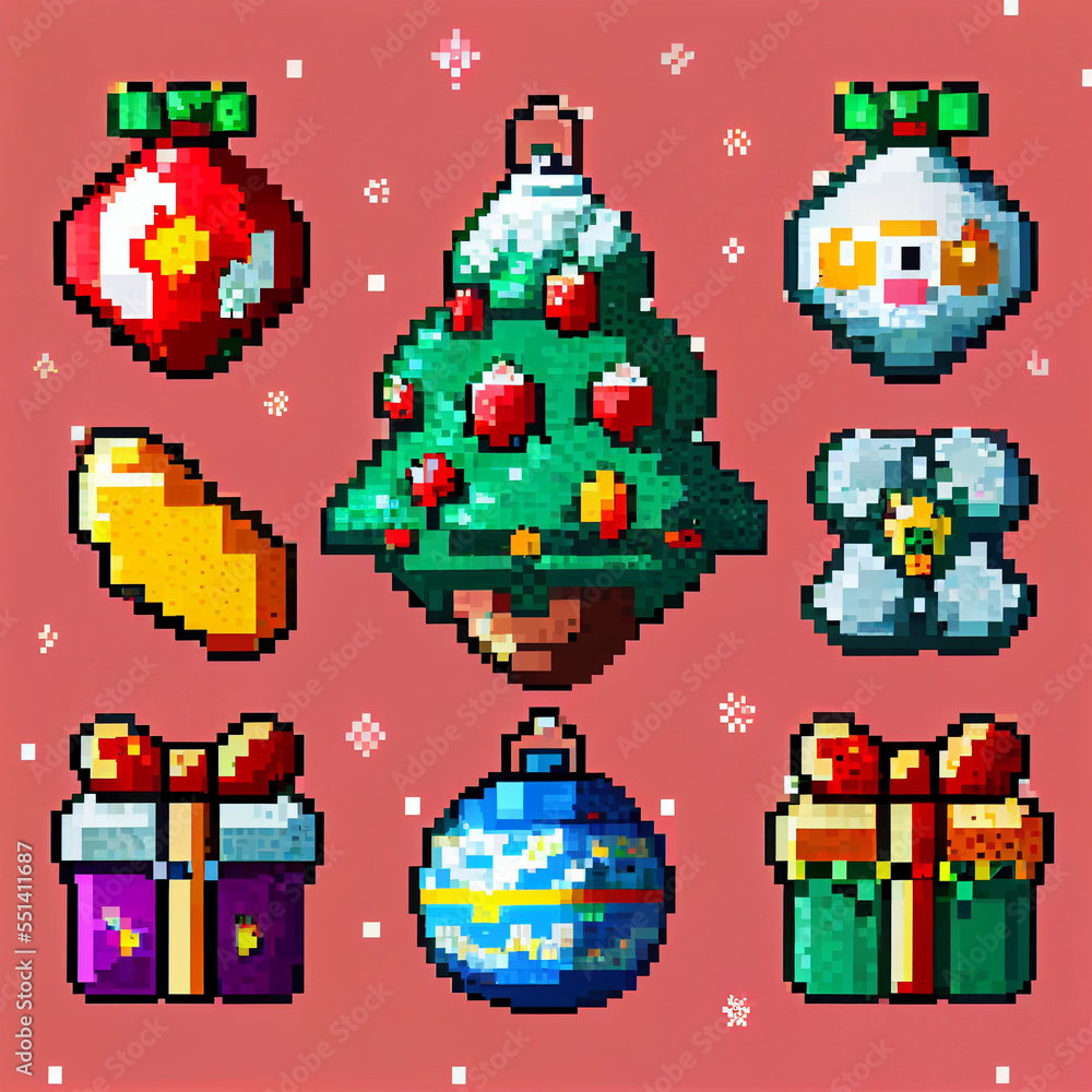 Pixel Art of Fun Holiday gifts and ornaments for Christmas Pixel Art of Fun Holiday gifts and ornaments for Christmas