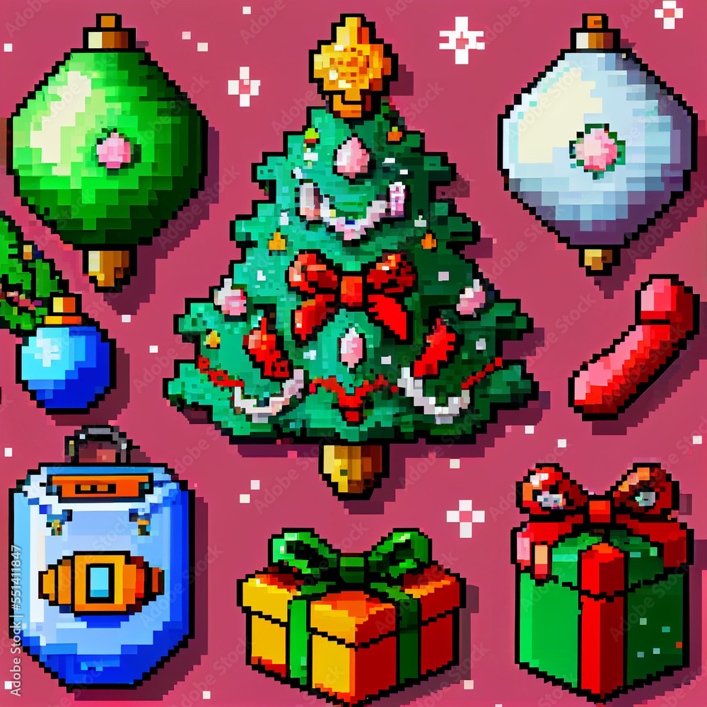 Pixel Art of Fun Holiday gifts and ornaments for Christmas Pixel Art of Fun Holiday gifts and ornaments for Christmas