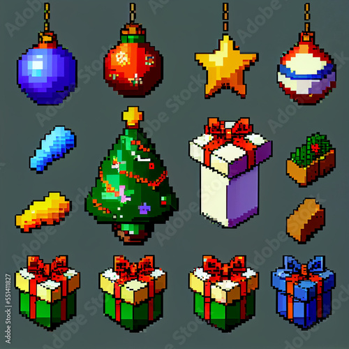 Pixel Art of Fun Holiday gifts and ornaments for Christmas © Peter