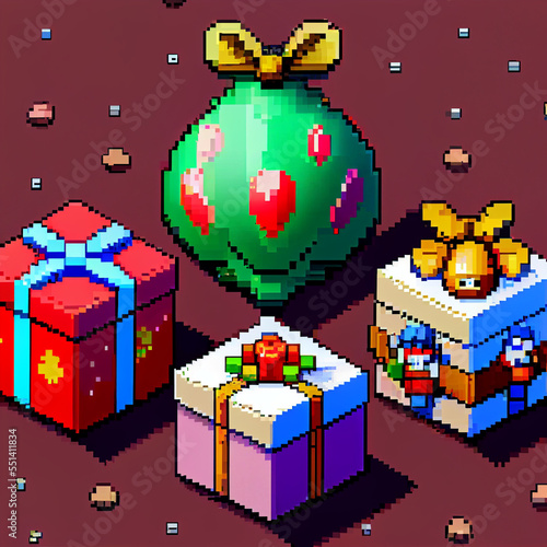 Pixel Art of Fun Holiday gifts and ornaments for Christmas © Peter
