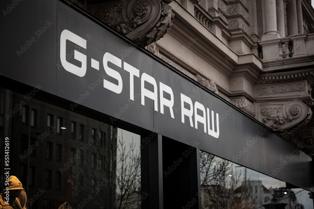 ISTANBUL, TURKEY - MAY 20, 2022: Logo of G-Star Raw on their store for  Istanbul. Gstar raw is a Dutch fashion retailer specialized in raw denim  jeans... Stock Photo | Adobe Stock