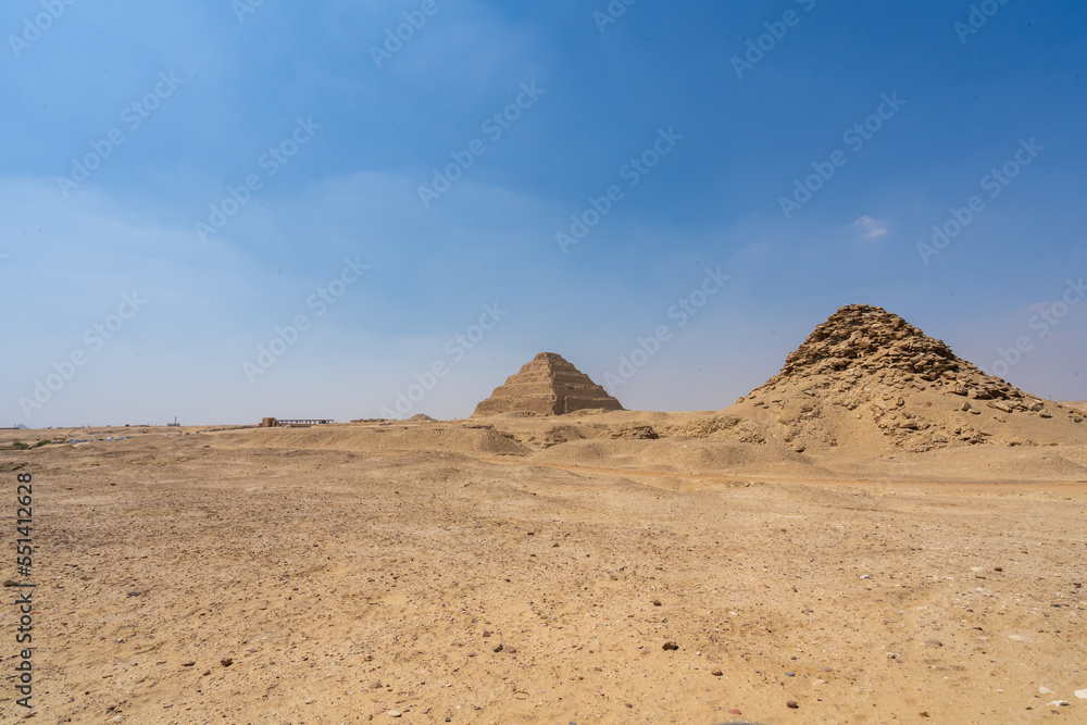 Step pyramid of Djoser funerary complex (necropolis) in Saqqara, Egypt.  Travel and history.
