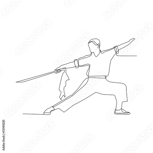 continuous line of men practicing kung fu