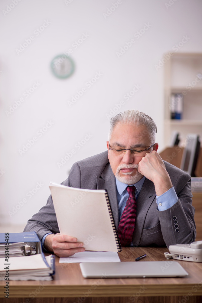 Old male boss employee working in the office Old male boss employee working in the office