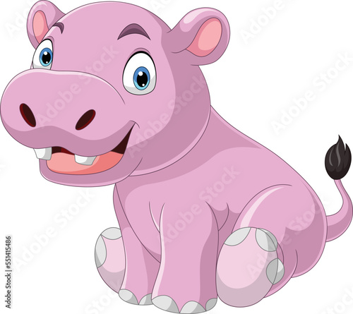 Cartoon funny baby hippo sitting
