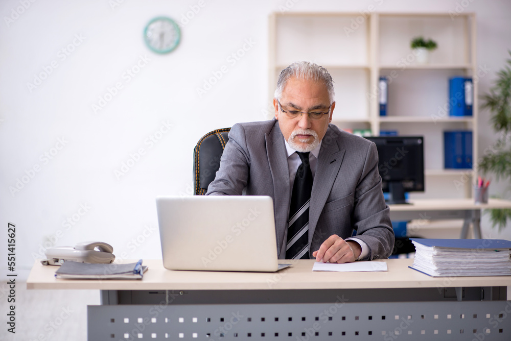 Old male employee working in the office Old male employee working in the office