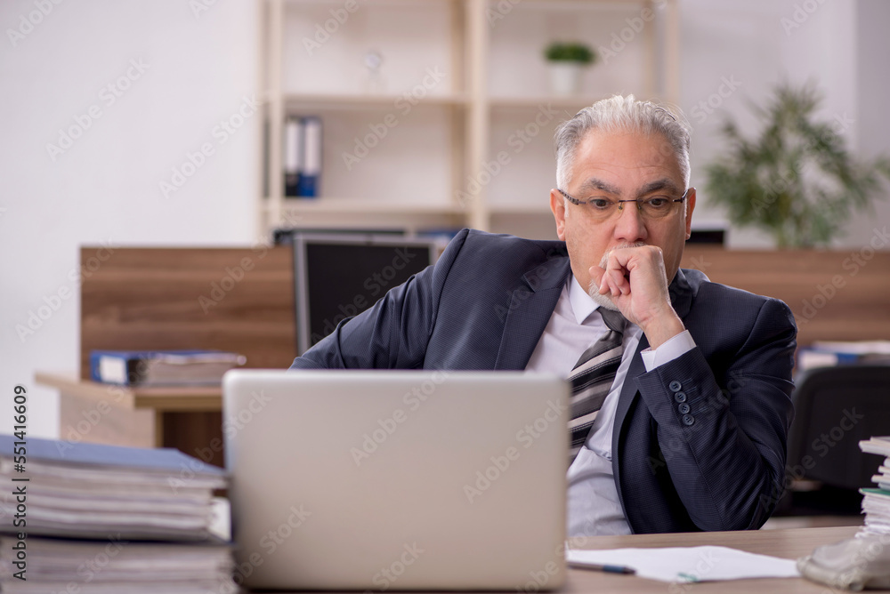 Old male boss employee working in the office Old male boss employee working in the office