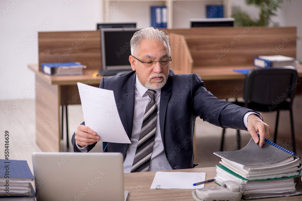 Old male boss employee working in the office Old male boss employee working in the office