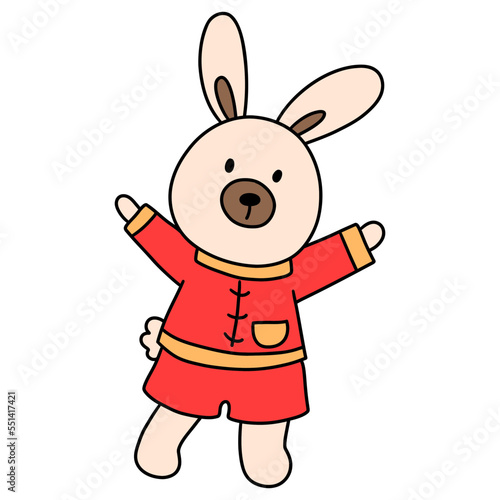 Cute bunny in Chinese traditional costume, Cheongsam dress