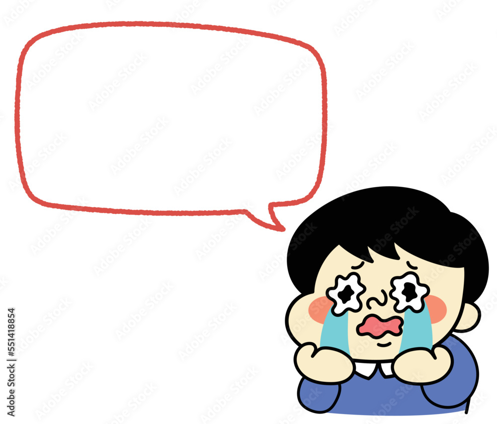 ふきだし　涙を流して号泣するコミカルな男性キャラクターイラスト素材