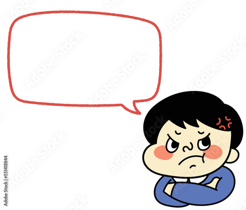 ふきだし　イライラして怒っているコミカルな男性キャラクターイラスト素材