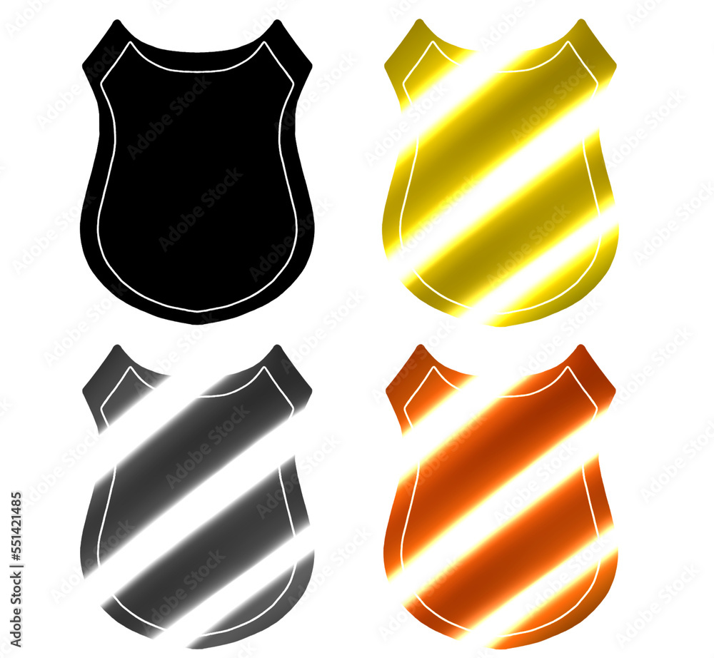 バッジ　シールド　黒　金　銀　銅　イラスト　セット