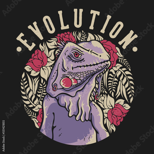 t shirt design colorful iguanas with flower background vintage illustration