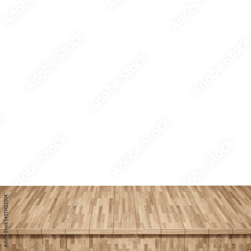 Wooden table foreground  wood table top front view 3d render isolated