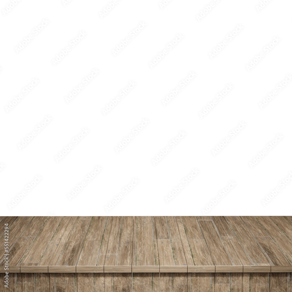 Wooden table foreground, wood table top front view 3d render isolated Wooden table foreground, wood table top front view 3d render isolated