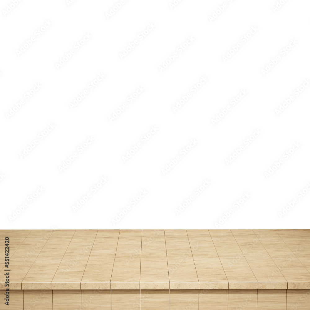 Wooden table foreground, wood table top front view 3d render isolated Wooden table foreground, wood table top front view 3d render isolated