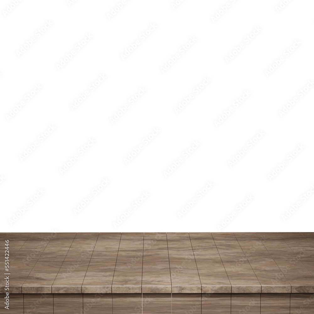Wooden table foreground, wood table top front view 3d render isolated Wooden table foreground, wood table top front view 3d render isolated